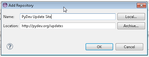 Eclipse Add PyDev Repository